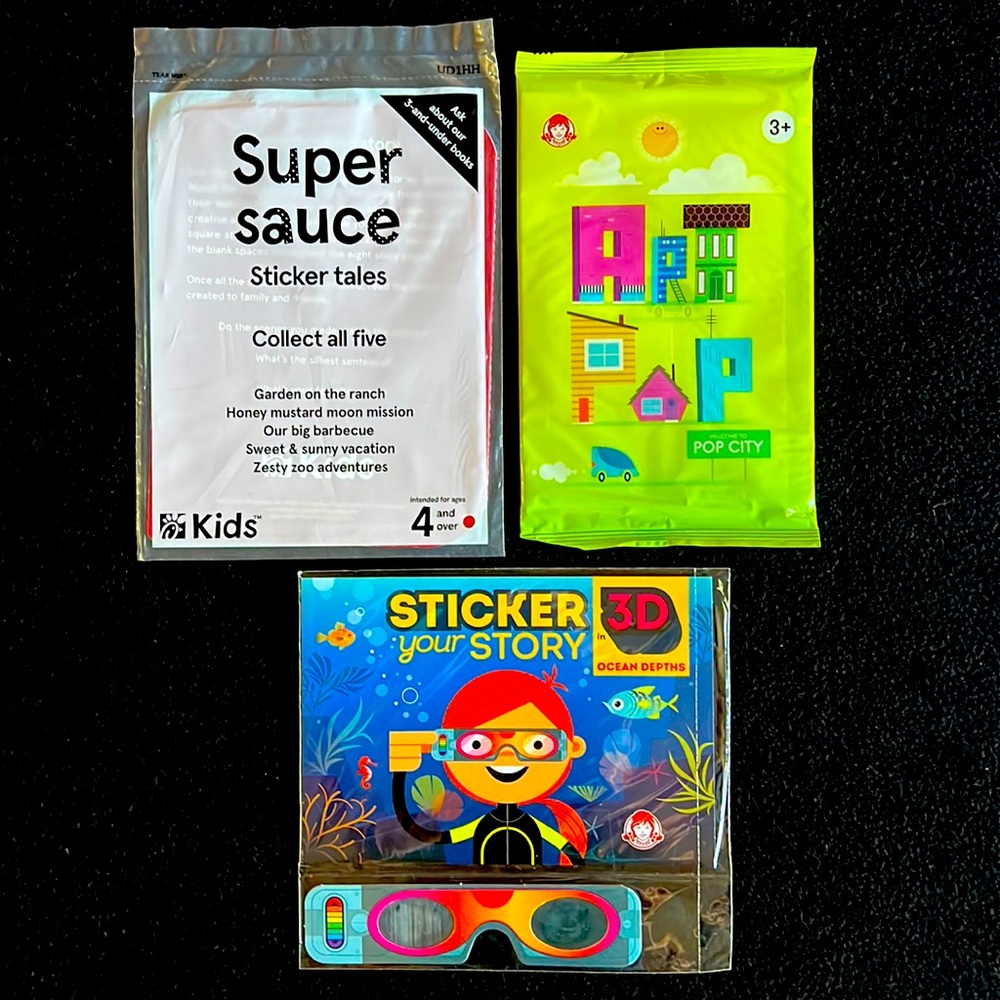 Set of 3 Sticker Books 3D Ocean Depths, Art Pop City Super Sauce Chick-fil-A NEW